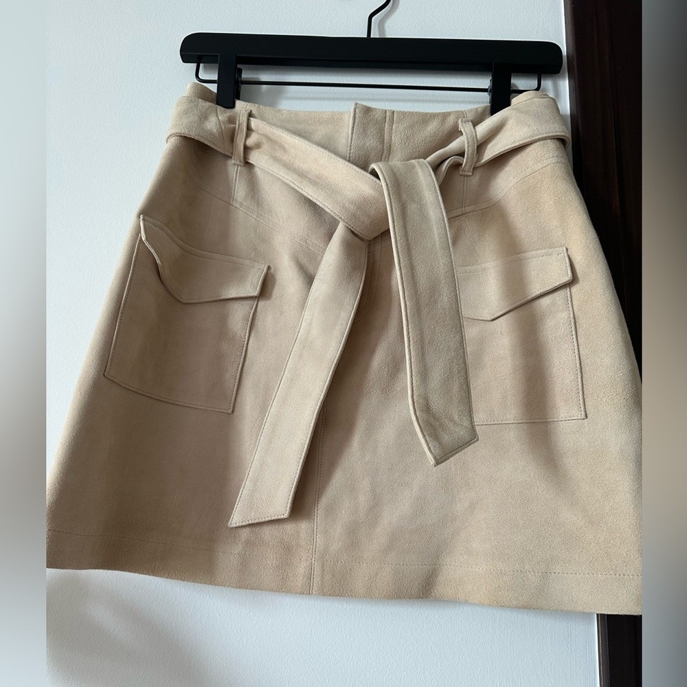 INTERMIX Genuine Goat Suede Mini Skirt with Belt